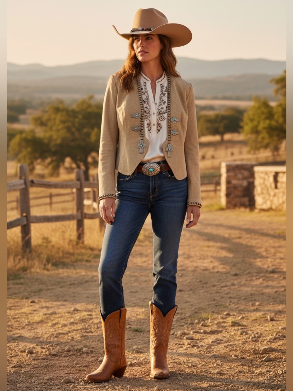 Vintage Double D Ranch Tan Beige Suede Jacket M Turquoise Cross Concho Studded
